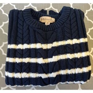 Philosophy Cable Sweater Blue White Striped Women's S/P Coastal Preppy Nautical
